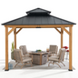 Upgrade Your Outdoor Living: Wood Gazebo with 2-Tier Metal Roof for Patios & Backyards in Black