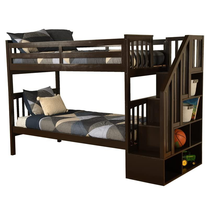 Kelcie Twin-Twin Bunk Bed Dark Chocolate - Sturdy Hardwood Construction