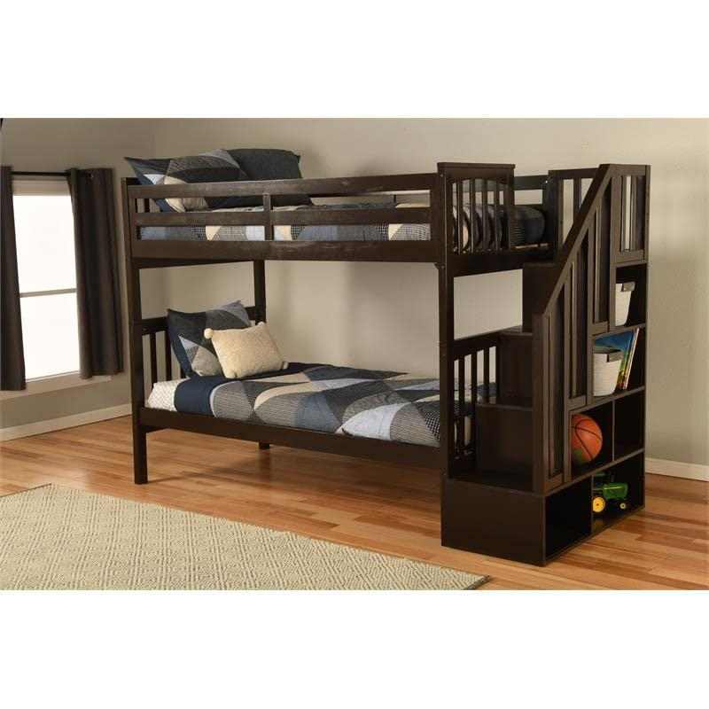 Kelcie Twin-Twin Bunk Bed Dark Chocolate - Sturdy Hardwood Construction