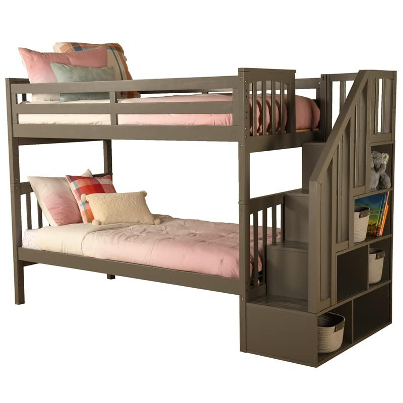 Kelcie Twin-Twin Bunk Bed Dark Gray - Sturdy Solid Hardwood Construction