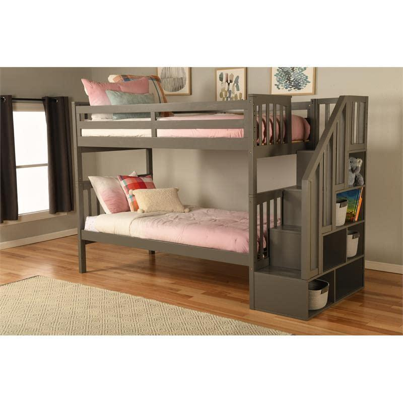 Kelcie Twin-Twin Bunk Bed Dark Gray - Sturdy Solid Hardwood Construction