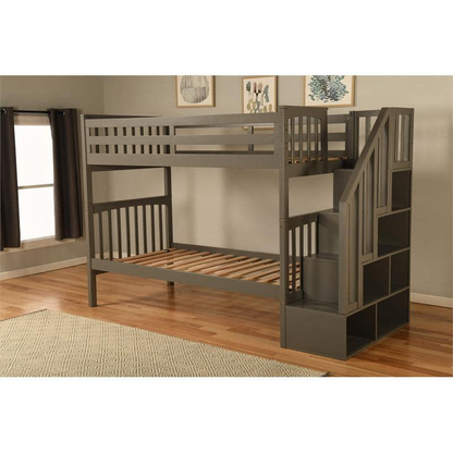 Kelcie Twin-Twin Bunk Bed Dark Gray - Sturdy Solid Hardwood Construction