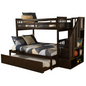 Kelcie Twin-Full Bunk Bed Dark Chocolate with Trundle Bed and Tray – Sturdy Hardwood Construction