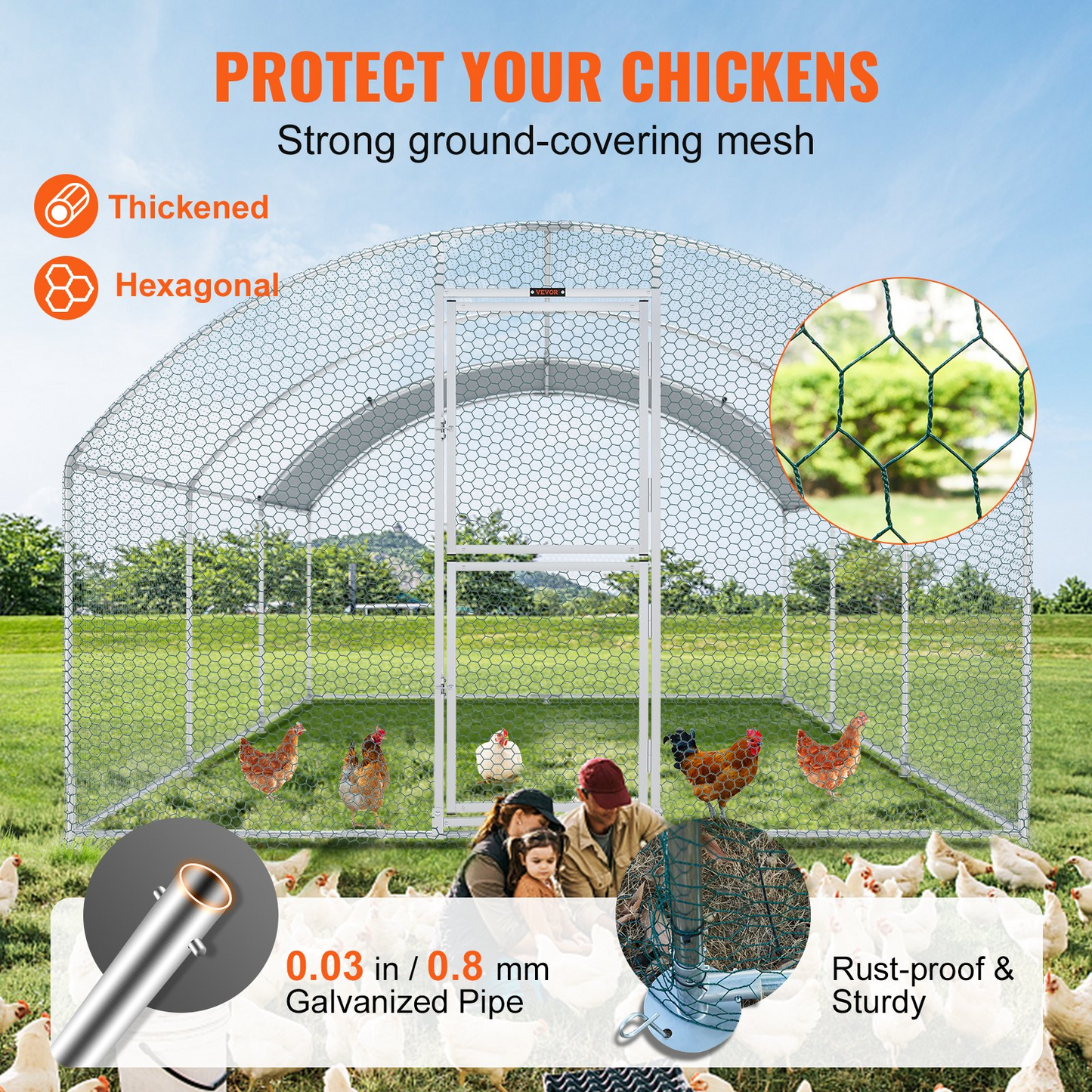 VEVOR Large Metal Chicken Coop with Run, 19.7x9.8x6.6ft, Walkin Poultry Cage for Yard with Waterproof Cover, Dome Roof Large Poultry Cage for Hen House, Duck and Rabbit, Silver