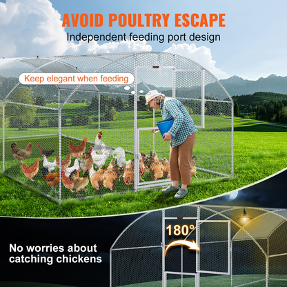 VEVOR Large Metal Chicken Coop with Run, 19.7x9.8x6.6ft, Walkin Poultry Cage for Yard with Waterproof Cover, Dome Roof Large Poultry Cage for Hen House, Duck and Rabbit, Silver