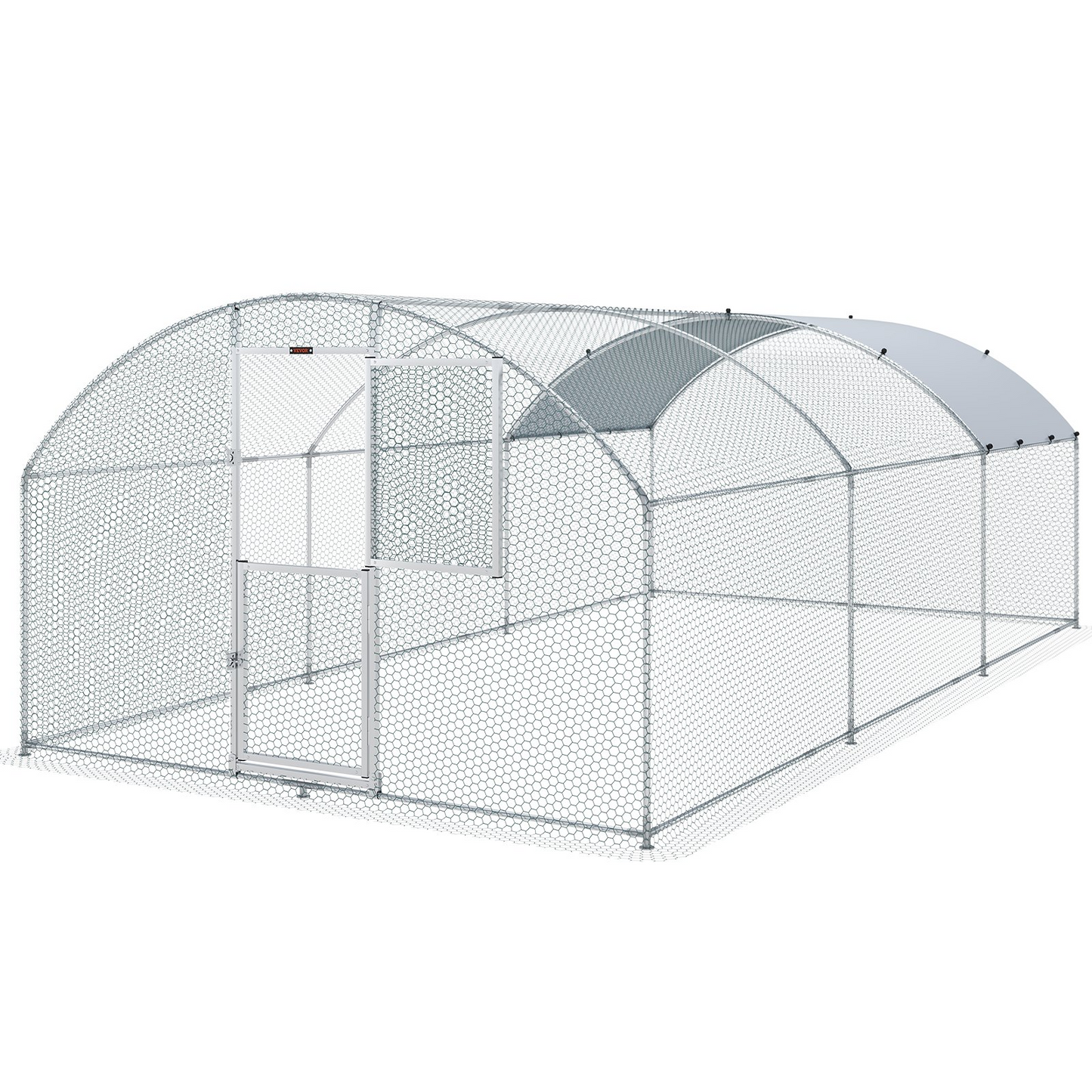 VEVOR Large Metal Chicken Coop with Run, 19.7x9.8x6.6ft, Walkin Poultry Cage for Yard with Waterproof Cover, Dome Roof Large Poultry Cage for Hen House, Duck and Rabbit, Silver