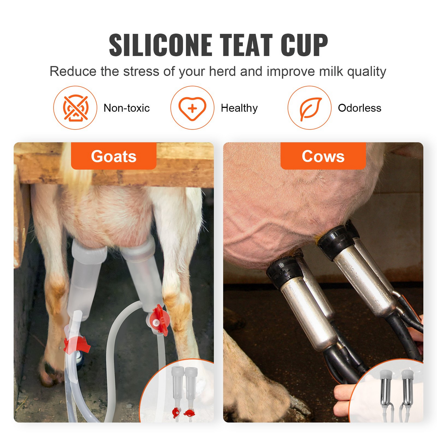 VEVOR Goat Milking Machine, 6 L 304 Stainless Steel Bucket, Electric Automatic Pulsation Vacuum Milker, Portable Milker with Food-grade Silicone Cups and Tubes, Adjustable Suction for Cows and Sheep