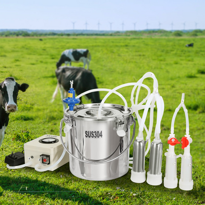 VEVOR Goat Milking Machine, 6 L 304 Stainless Steel Bucket, Electric Automatic Pulsation Vacuum Milker, Portable Milker with Food-grade Silicone Cups and Tubes, Adjustable Suction for Cows and Sheep