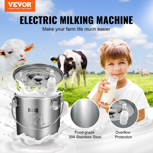 VEVOR 12L Goat Milking Machine | Electric Pulsation Vacuum Milker