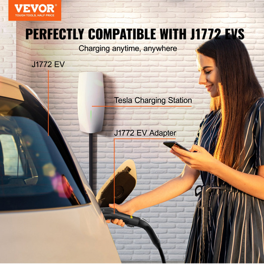 VEVOR Tesla to J1772 Charging Adapter, Max 48 Amp 240V, J1772 EVs Charger Adapter, with IP65 Storage Bag Anti-Drop Lock, for Tesla High Powered Wall Connector, Destination Charger and Mobile Connector