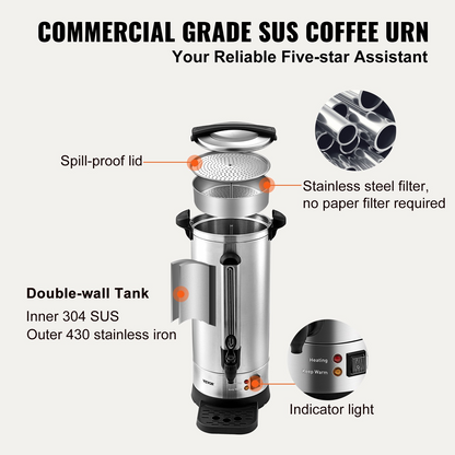 VEVOR 110 Cup Commercial Coffee Urn – Fast Brew Stainless Steel Dispenser