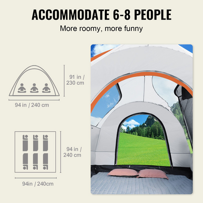 VEVOR SUV Camping Tent, 8'-8' SUV Tent Attachment for Camping with Rain Layer and Carry Bag, PU2000mm Double Layer Truck Tent, Accommodate 6-8 Person, Rear Tent for Van Hatch Tailgate