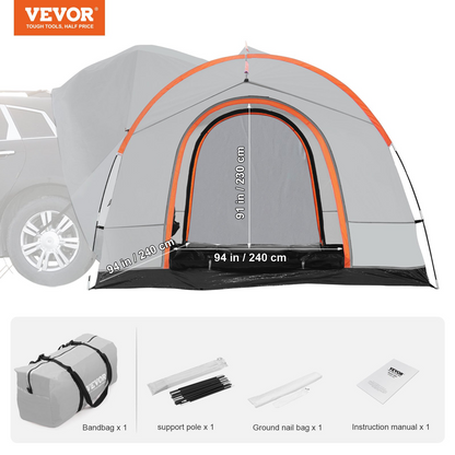 VEVOR SUV Camping Tent, 8'-8' SUV Tent Attachment for Camping with Rain Layer and Carry Bag, PU2000mm Double Layer Truck Tent, Accommodate 6-8 Person, Rear Tent for Van Hatch Tailgate