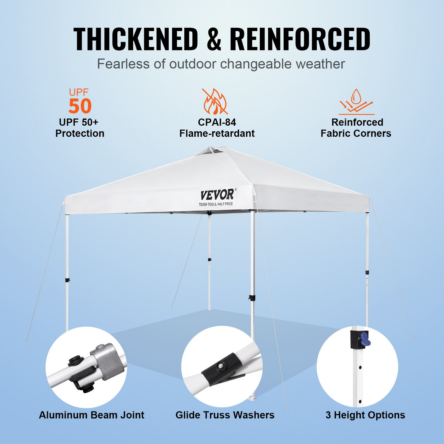 VEVOR Pop Up Canopy Tent, 10 x 10 ft, 250 D PU Silver Coated Tarp, with Portable Roller Bag and 4 Sandbags, Waterproof and Sun Shelter Gazebo for Outdoor Party, Camping, Commercial Events, White