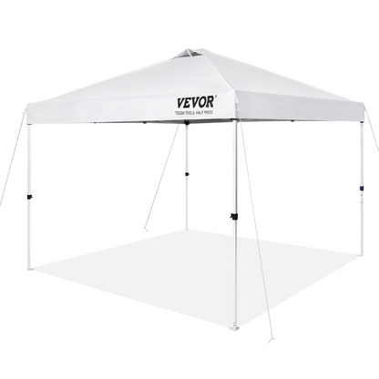 VEVOR Pop Up Canopy Tent, 10 x 10 ft, 250 D PU Silver Coated Tarp, with Portable Roller Bag and 4 Sandbags, Waterproof and Sun Shelter Gazebo for Outdoor Party, Camping, Commercial Events, White