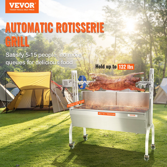 VEVOR Rotisserie BBQ Grill - 132 lbs Capacity, 2-in-1 Roaster for Pig, Lamb, Chicken