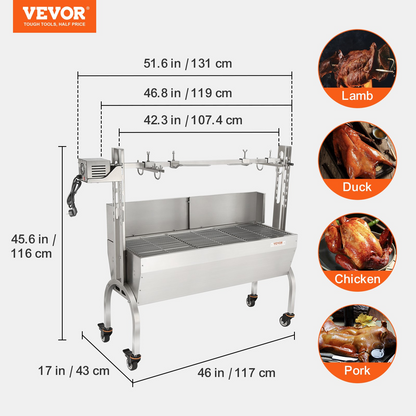 VEVOR Roaster Spit Rotisserie BBQ Grill Pig Lamb Chicken Roaster 50W 132LBS