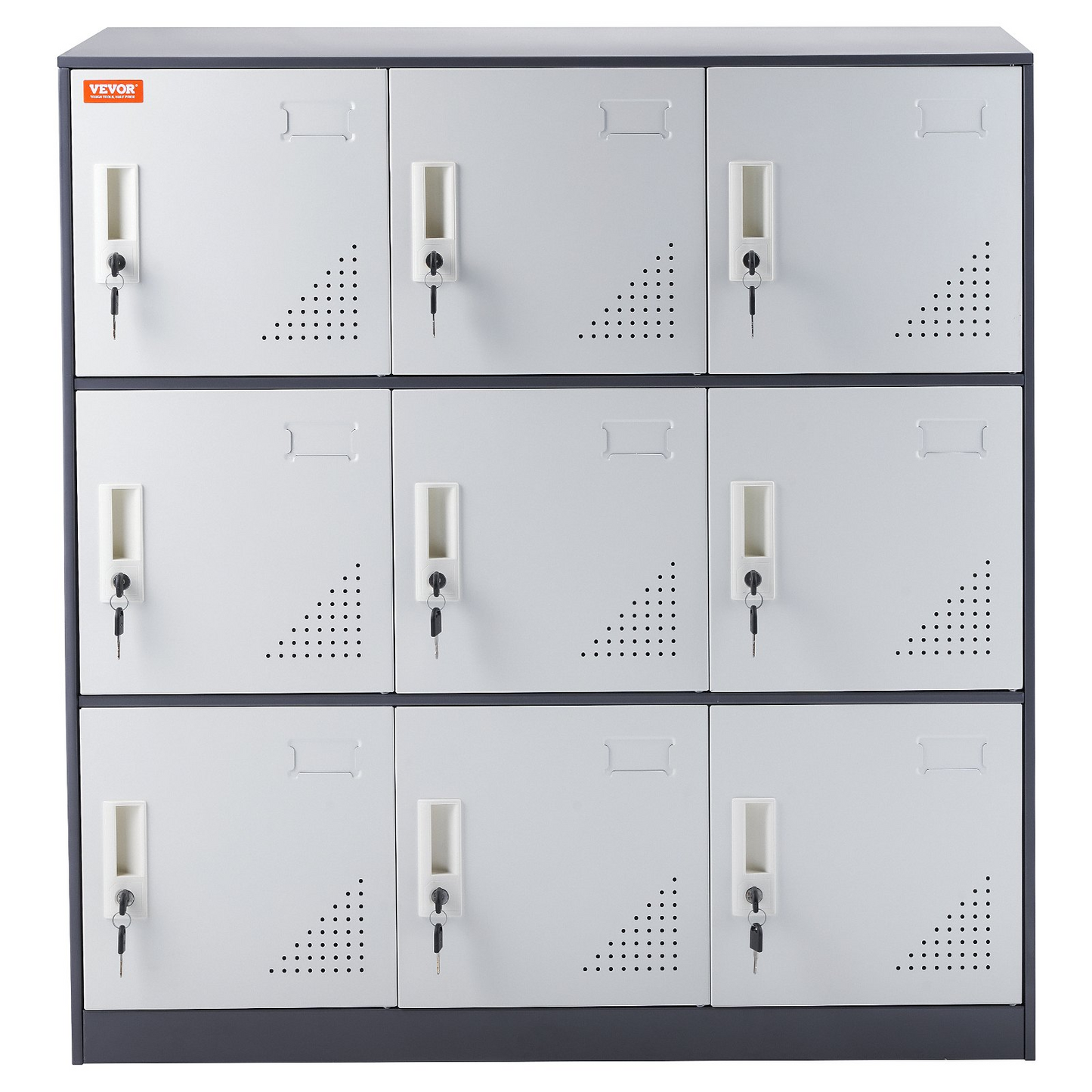 VEVOR Metal Locker for Employees, 9 Doors Storage Cabinet with Card Slot, Gray Steel Employee Lockers with Keys, 66lbs Loading Capacity office Storage Lockers for Home, School, Office, Gym