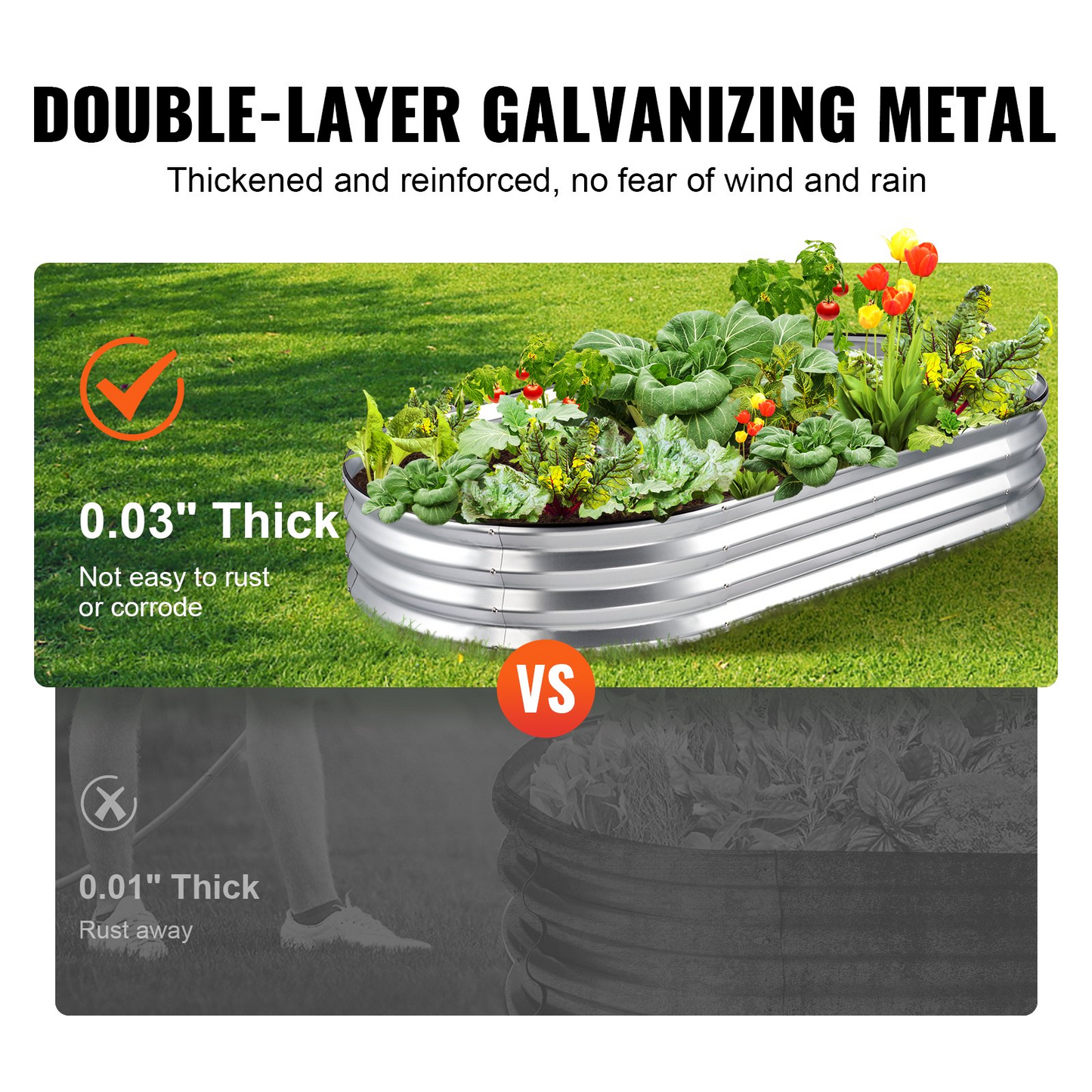 VEVOR Raised Garden Bed, 70.9x35.4x11 inch Galvanized Metal Planter Box, Outdoor Planting Boxes with Open Base, for Growing Flowers/Vegetables/Herbs in Backyard/Garden/Patio/Balcony, Silver