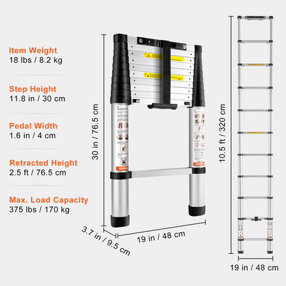 VEVOR Telescoping Ladder Aluminum Extension Step 10.5 ft Multi-purpose Portable