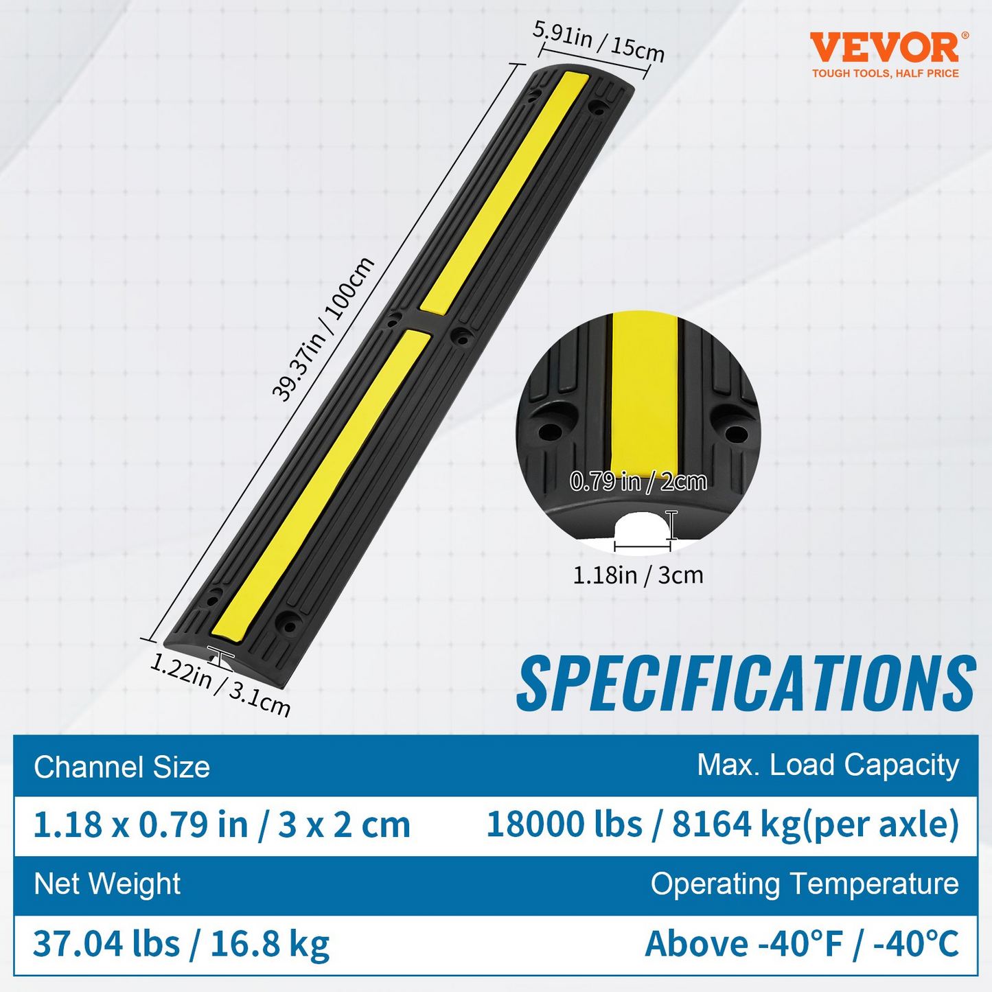 VEVOR 4 PCs 39'' Cable Protector Ramp 18000 lbs Speed Bump Floor Cable Protector