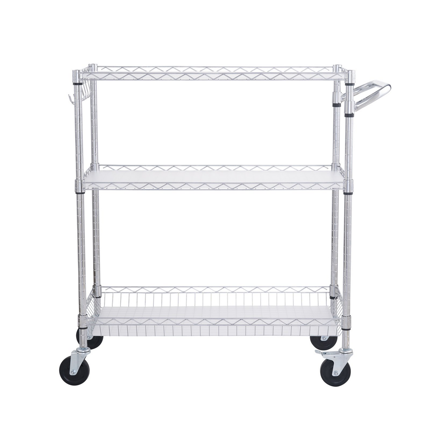 VEVOR 3-Tier Utility Cart Rolling Cart on Wheels 35"x18"x35.5" 661 LBS 6 Hooks