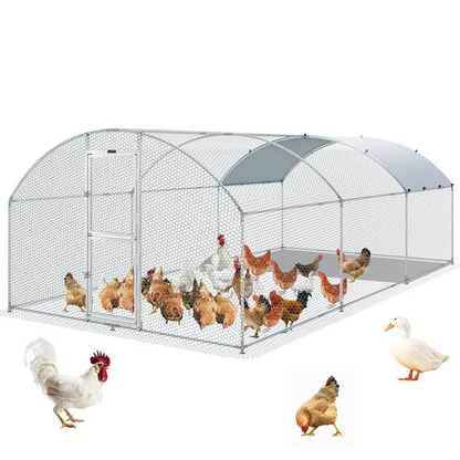 VEVOR Large Metal Chicken Coop with Run, 19.7x9.8x6.6ft, Walkin Poultry Cage for Yard with Waterproof Cover, Dome Roof Large Poultry Cage for Hen House, Duck and Rabbit, Silver