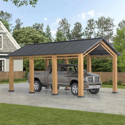 Cedar Wood Frame Carport Outdoor Patio Hardtop Gazebo - Premium Quality, Durable, and Stylish