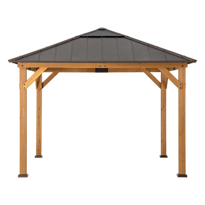 Gazebo with Brown Steel and Polycarbonate Hip Roof Hard Top - Outdoor Living Space by Sunjoy