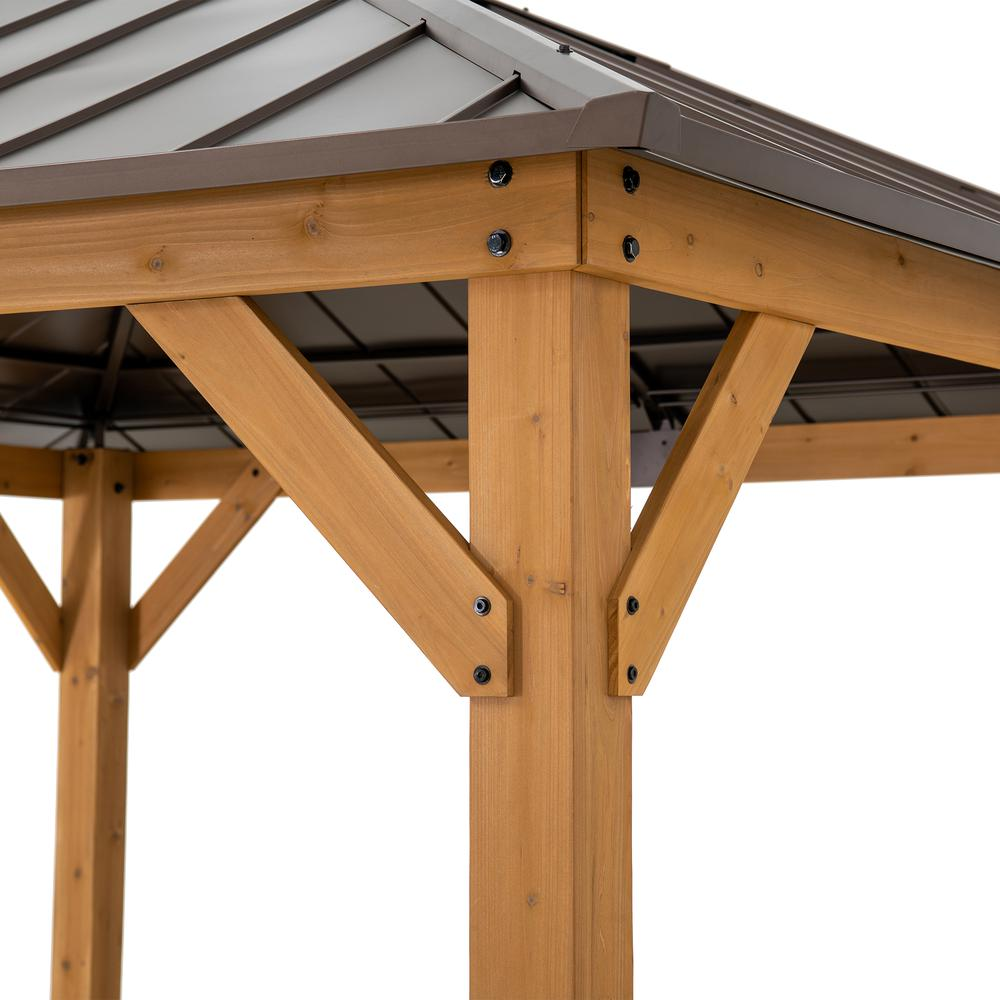 Gazebo with Brown Steel and Polycarbonate Hip Roof Hard Top - Outdoor Living Space by Sunjoy