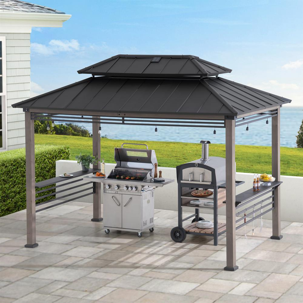 Gazebo with Decorative Fence for Backyard BBQs and Patio Parties, Black | Sunjoy