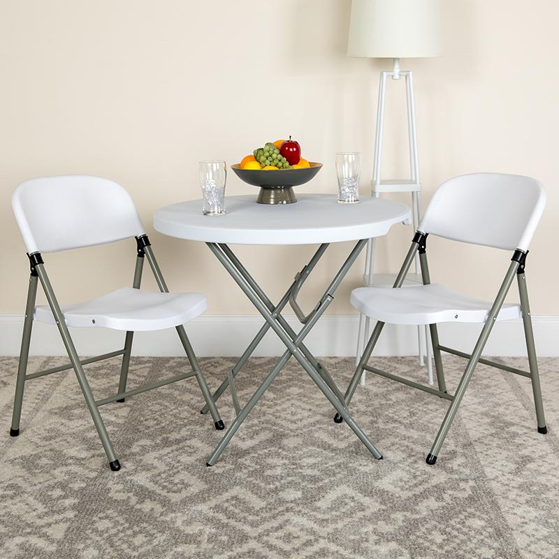 HERCULES Series Set of 2 White Folding Chairs with Gray Frame