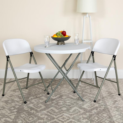 HERCULES Series Set of 2 White Folding Chairs with Gray Frame