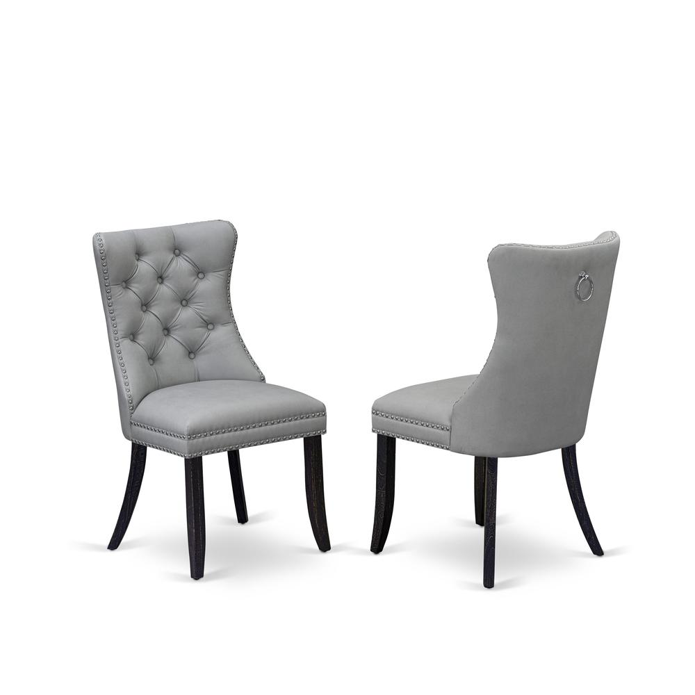 Sophisticated Parson Dining Chairs | Durable Acacia Wood | Upholstered in Light Gray Faux Leather