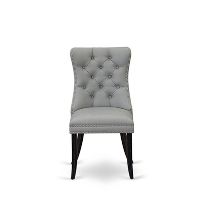 Sophisticated Parson Dining Chairs | Durable Acacia Wood | Upholstered in Light Gray Faux Leather