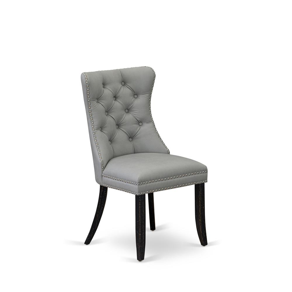 Sophisticated Parson Dining Chairs | Durable Acacia Wood | Upholstered in Light Gray Faux Leather