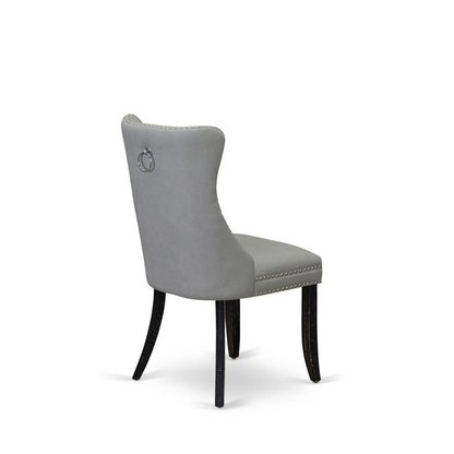 Sophisticated Parson Dining Chairs | Durable Acacia Wood | Upholstered in Light Gray Faux Leather