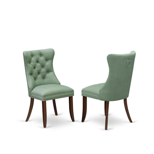 Modern Parsons Dining Chairs - Willow Green Faux Leather Upholstered - Set of 2