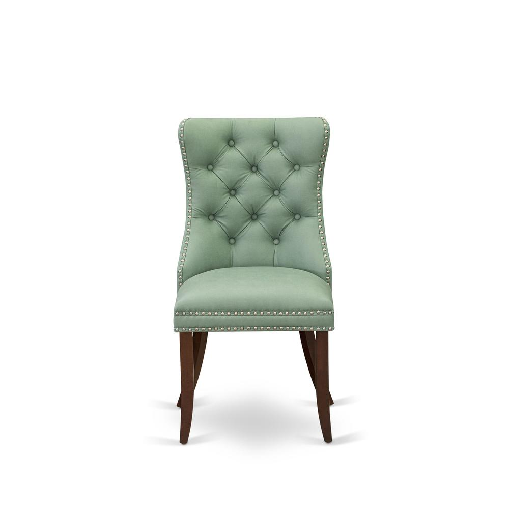 Modern Parsons Dining Chairs - Willow Green Faux Leather Upholstered - Set of 2