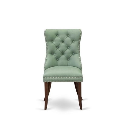 Modern Parsons Dining Chairs - Willow Green Faux Leather Upholstered - Set of 2