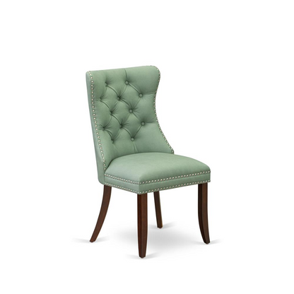 Modern Parsons Dining Chairs - Willow Green Faux Leather Upholstered - Set of 2