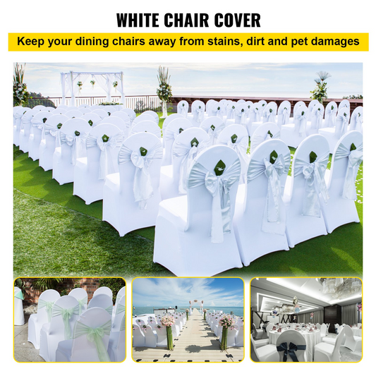 VEVOR Stretch Spandex Folding Chair Covers, Universal Fitted Arched Front Cover, Removable Washable Protective Slipcovers, for Wedding, Holiday, Banquet, Party, Celebration, Dining (100PCS White)