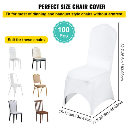 VEVOR Stretch Spandex Folding Chair Covers, Universal Fitted Arched Front Cover, Removable Washable Protective Slipcovers, for Wedding, Holiday, Banquet, Party, Celebration, Dining (100PCS White)