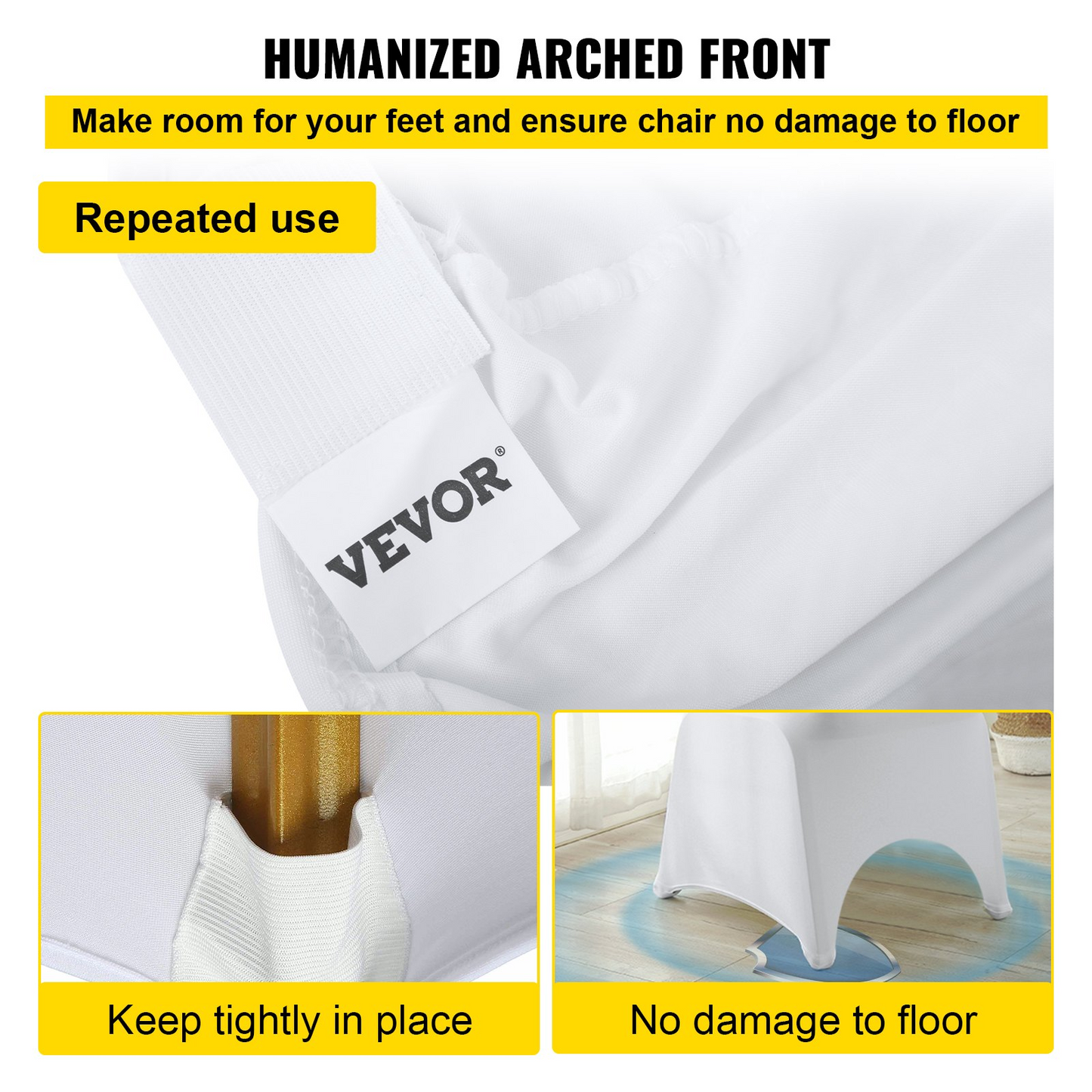 VEVOR Stretch Spandex Folding Chair Covers, Universal Fitted Arched Front Cover, Removable Washable Protective Slipcovers, for Wedding, Holiday, Banquet, Party, Celebration, Dining (100PCS White)