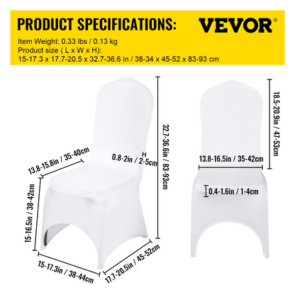 VEVOR Stretch Spandex Folding Chair Covers, Universal Fitted Arched Front Cover, Removable Washable Protective Slipcovers, for Wedding, Holiday, Banquet, Party, Celebration, Dining (100PCS White)