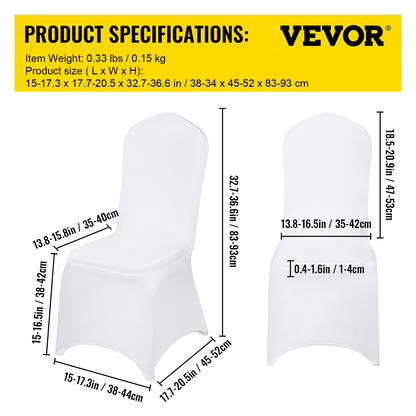 VEVOR Stretch Spandex Folding Chair Covers, Universal Fitted Chair Cover, Removable Washable Protective Slipcovers, for Wedding, Holiday, Banquet, Party, Celebration, Dining (100PCS White)