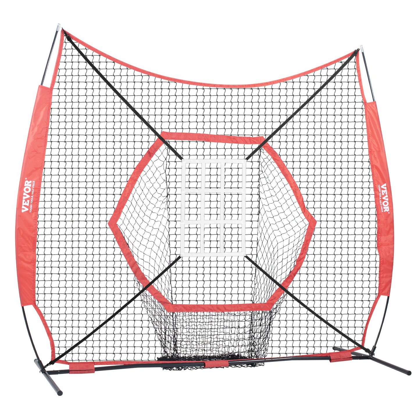 VEVOR 7x7 ft Baseball Softball Practice Net, Portable Baseball Training Net for Hitting Batting Catching Pitching, Backstop Baseball Equipment Training Aids with Bow Frame, Carry Bag, and Strike Zone