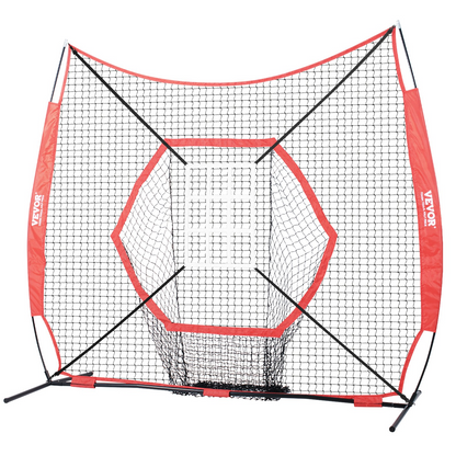 VEVOR 7x7 ft Baseball Softball Practice Net, Portable Baseball Training Net for Hitting Batting Catching Pitching, Backstop Baseball Equipment Training Aids with Bow Frame, Carry Bag, and Strike Zone