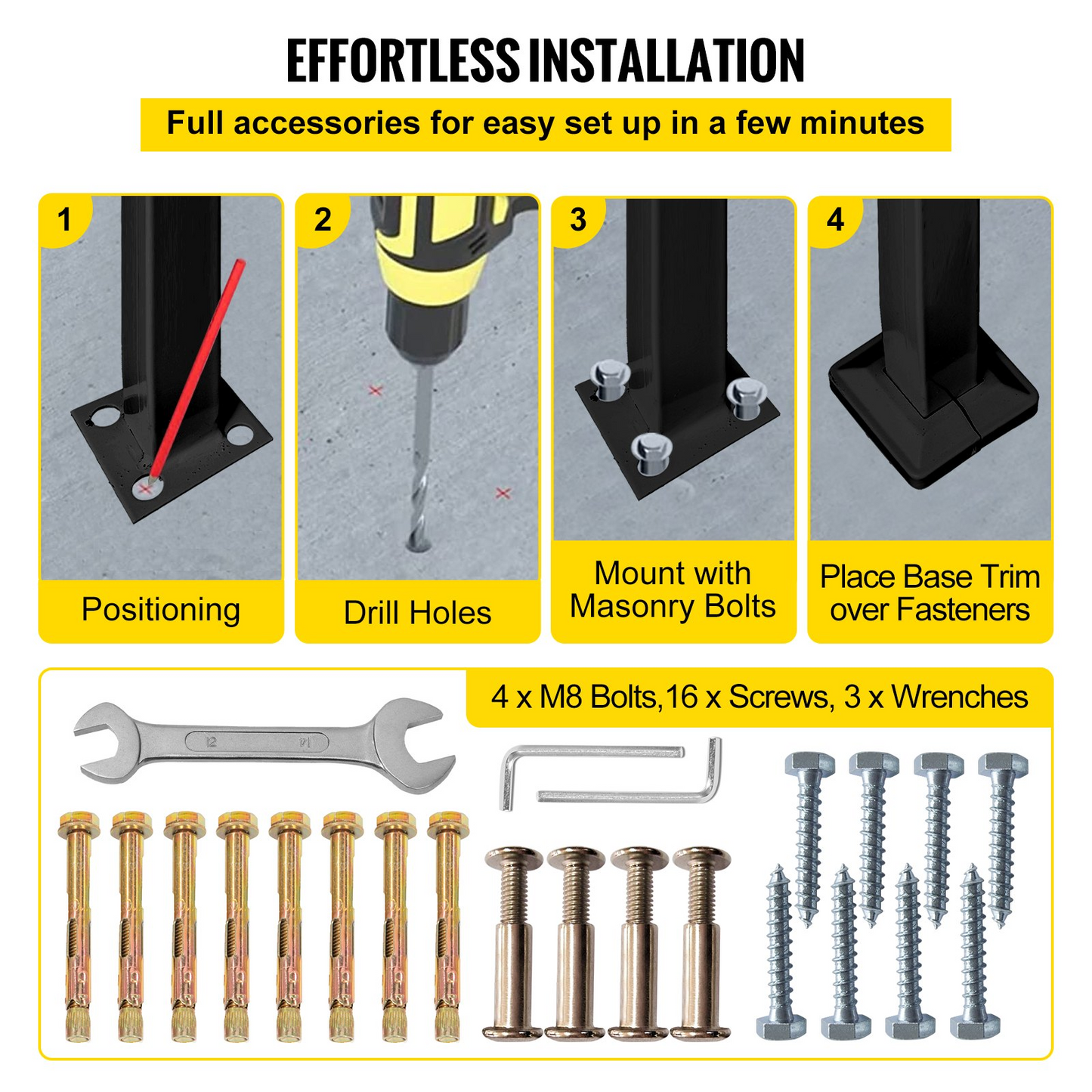 VEVOR Matte Black Wrought Iron Handrail - Adjustable for 1-4 Steps