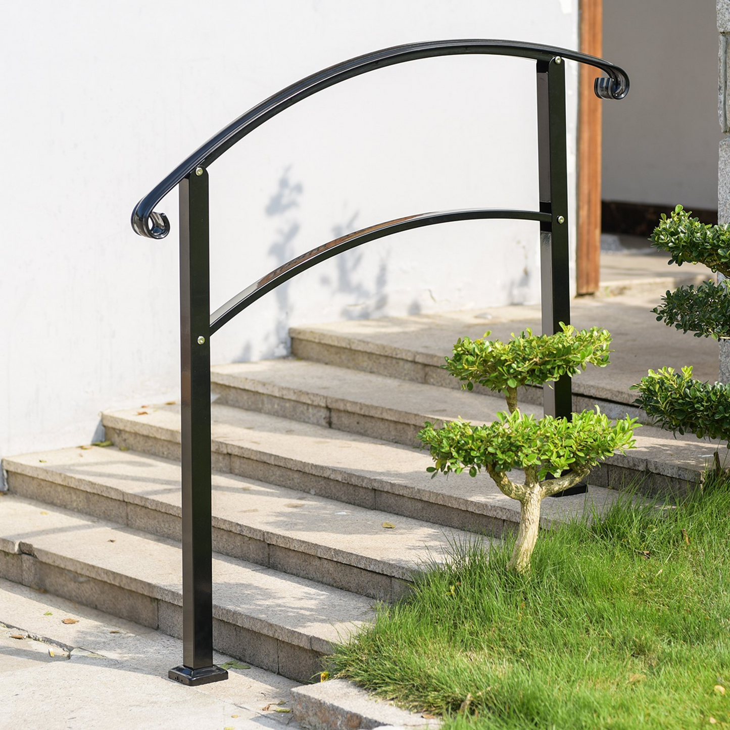 VEVOR Matte Black Wrought Iron Handrail - Adjustable for 1-4 Steps